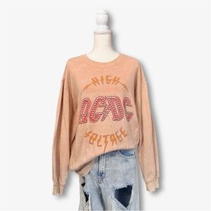 AC/DC High Voltage Graphic Crewneck Sweatshirt Studs Acid Wash Women’s Large